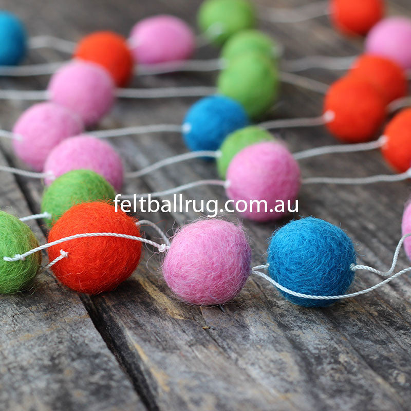 Felt Ball Garland Pink Red Green And Blue - Felt Ball Rug Australia - 3