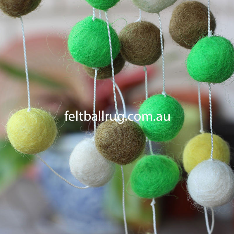 Felt Ball Garland Lime Green Olive Yellow White - Felt Ball Rug Australia - 4