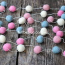 Felt Ball Garland Pink White Blue - Felt Ball Rug Australia - 1