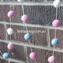 Felt Ball Garland Pink White Blue - Felt Ball Rug Australia - 3