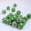 Polka Dot Swirl Felt Balls White On Spring Green
