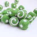 Polka Dot Swirl Felt Balls White On Spring Green