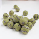 Polka Dot Swirl Felt Balls Natural Grey On Olive Green