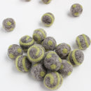 Polka Dot Swirl Felt Balls Olive Green On Natural Grey