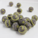 Polka Dot Swirl Felt Balls Olive Green On Natural Grey