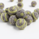 Polka Dot Swirl Felt Balls Olive Green On Natural Grey