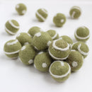 Polka Dot Swirl Felt Balls White On Olive Green