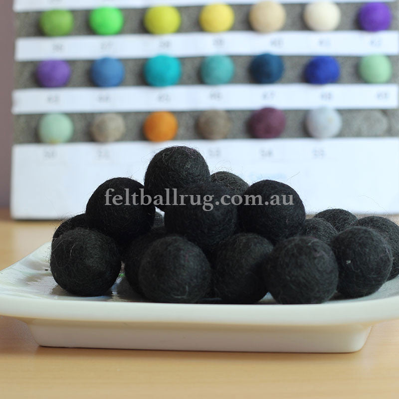 Felt Ball Black 1 CM,  2 CM, 2.5 CM, 3 CM, 4 CM Colour 11 - Felt Ball Rug Australia - 1