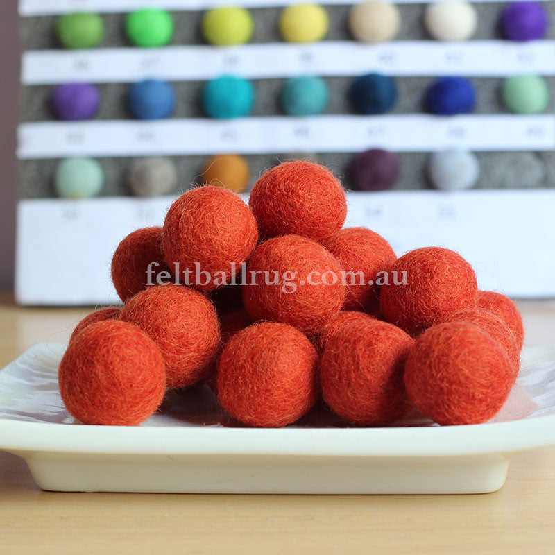 Felt Ball Burnt Orange 1 CM,  2 CM, 2.5 CM, 3 CM, 4 CM Colour 13 - Felt Ball Rug Australia - 1