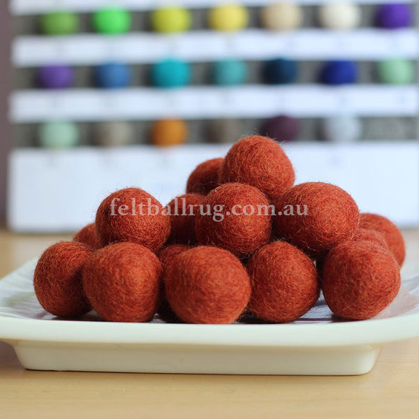 Felt Ball Deep Orange 1 CM,  2 CM, 2.5 CM, 3 CM, 4 CM Colour 14 - Felt Ball Rug Australia - 1