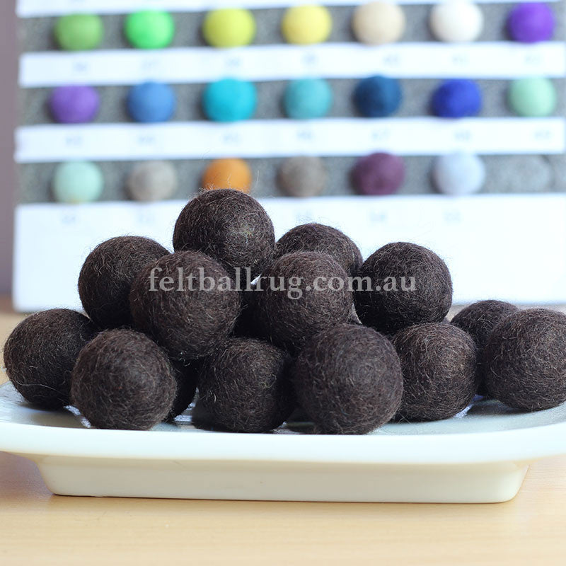 Felt Ball Dark Chocolate 1 CM,  2 CM, 2.5 CM, 3 CM, 4 CM Colour 27 - Felt Ball Rug Australia - 1