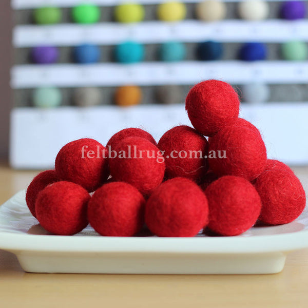Felt Ball Bright Red 1CM,  2CM, 2.5CM, 3CM, 4CM Colour 3 - Felt Ball Rug Australia - 1