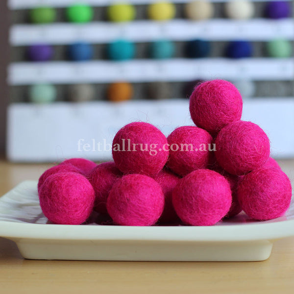 Felt Ball Bright Pink 1CM,  2CM, 2.5CM, 3CM, 4CM Colour 7 - Felt Ball Rug Australia - 1