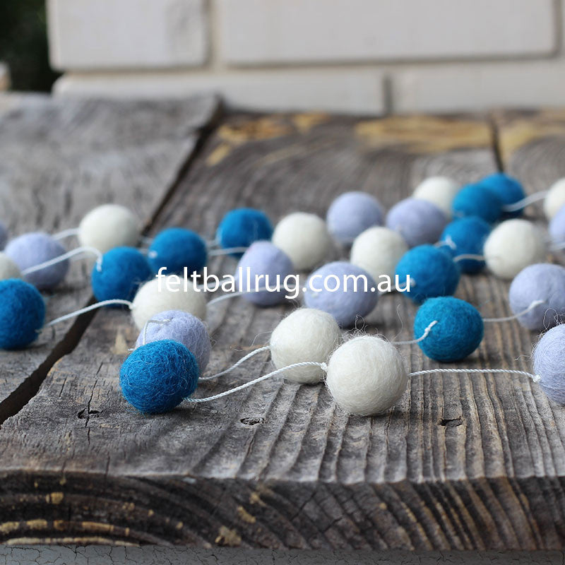 Felt Ball Garland Blue White Lavender - Felt Ball Rug Australia - 1