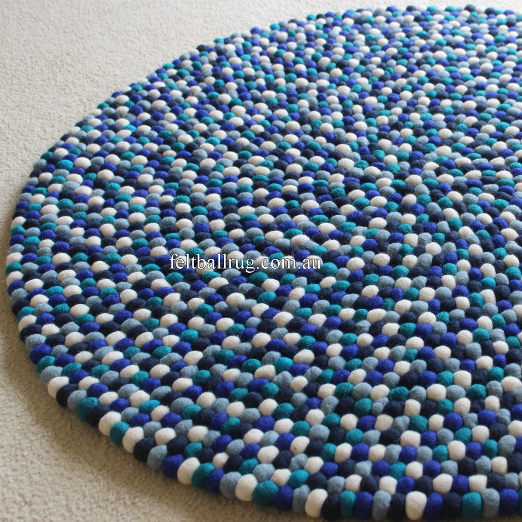 Blue Felt Ball Rug - Felt Ball Rug Australia