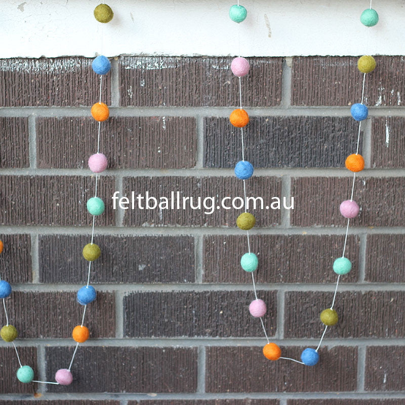 Pom Pom Garland Blue Mint Lime Orange Pink - Felt Ball Rug Australia - 2