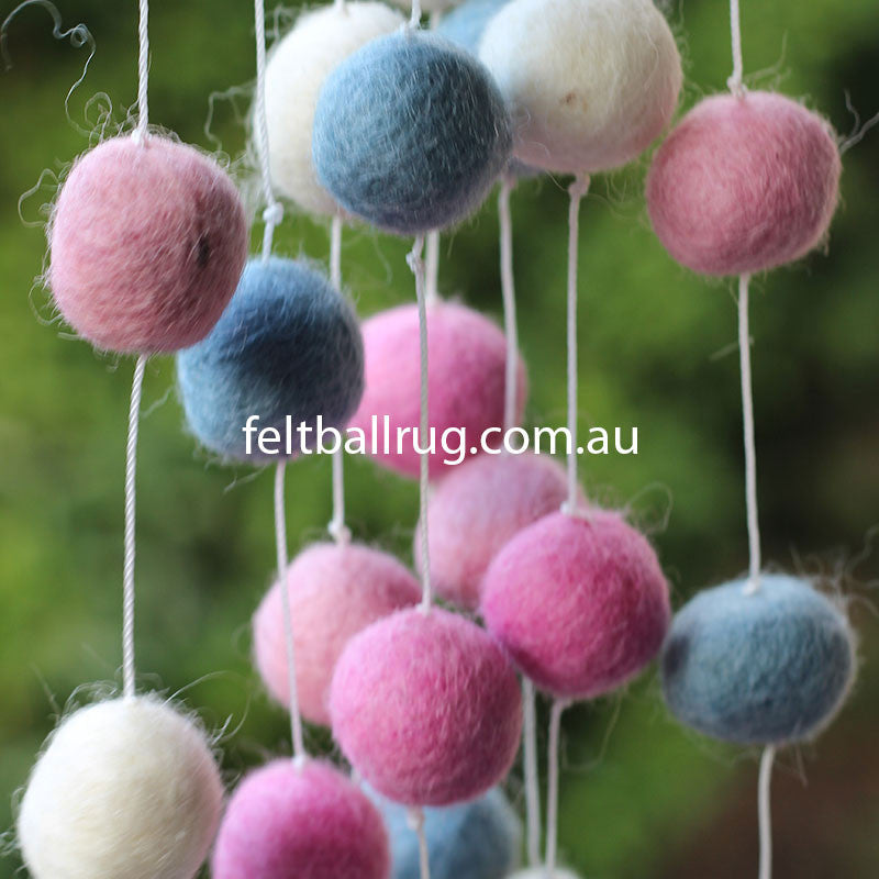 Felt Ball Garland Pink White Blue - Felt Ball Rug Australia - 4