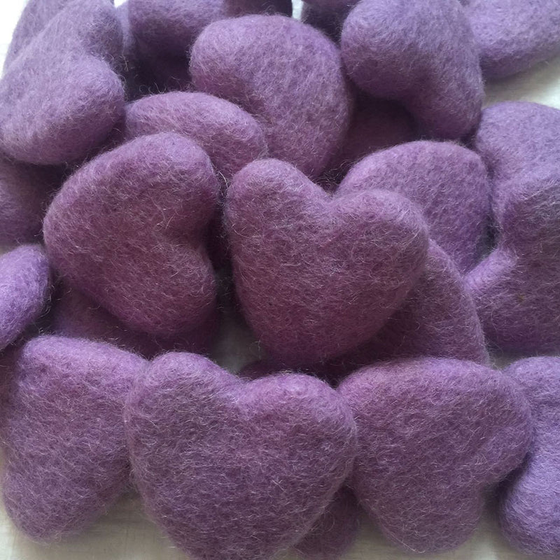 felt hearts purple