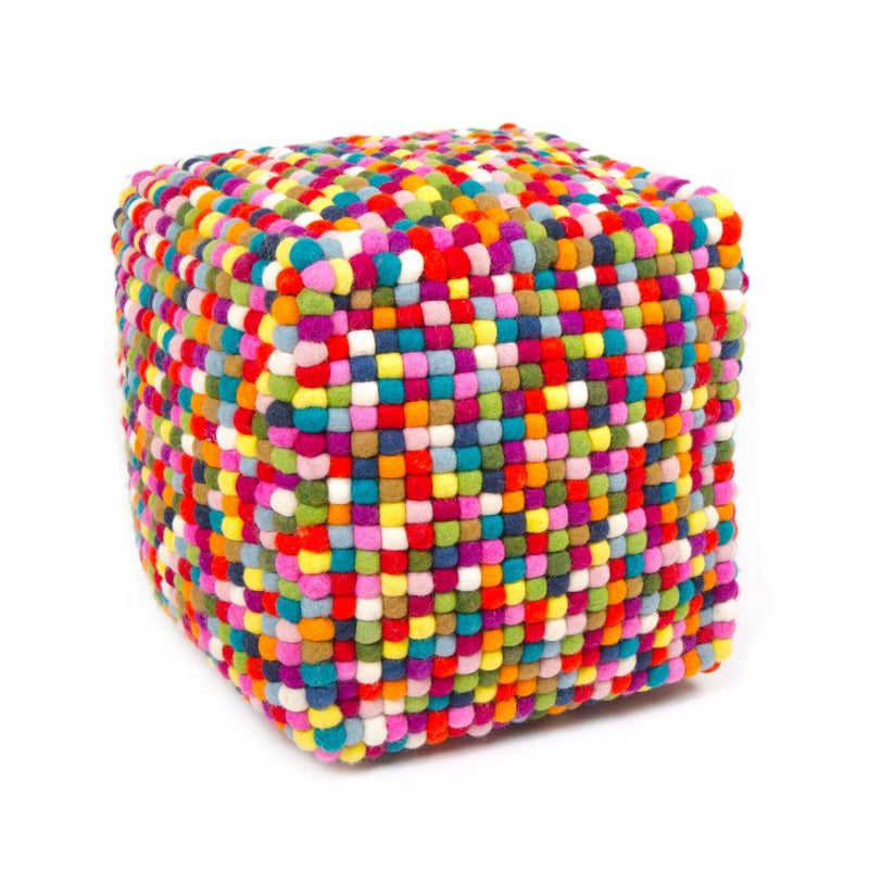 Multi Colored Cube Felt Ball Ottoman Pouf - Felt Ball Rug Australia - 1