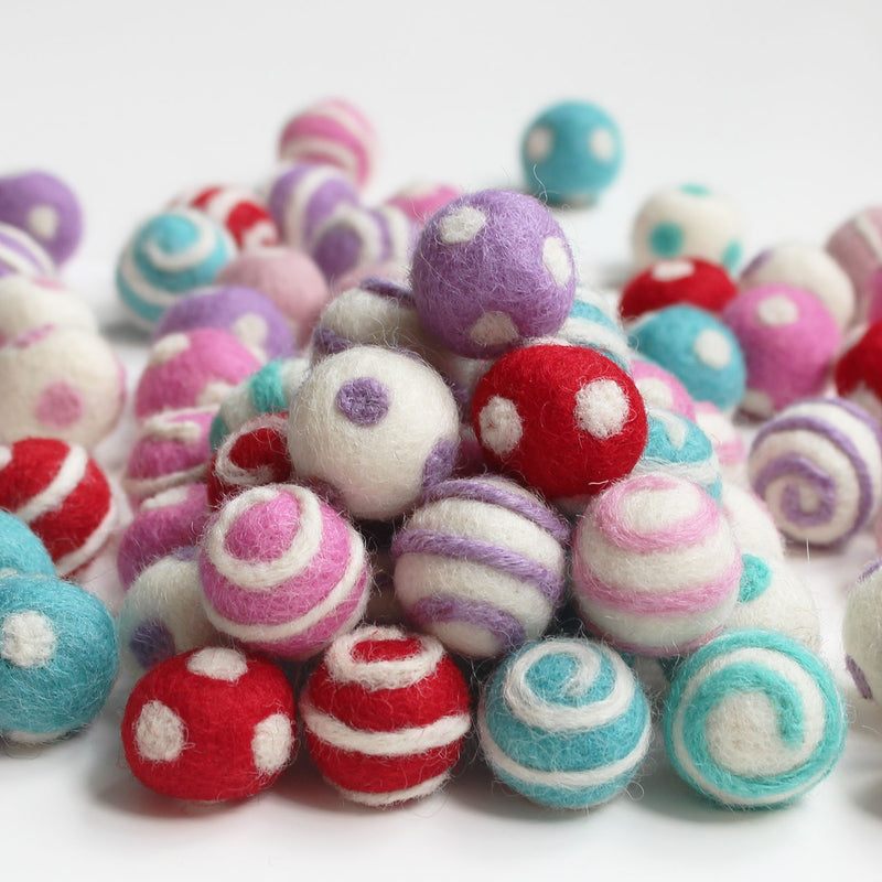 Polka Dot Swirl Felt Balls Assorted Colours
