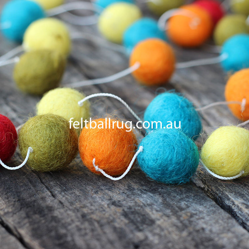 Felt Ball Garland Red Green Orange Yellow - Felt Ball Rug Australia - 2