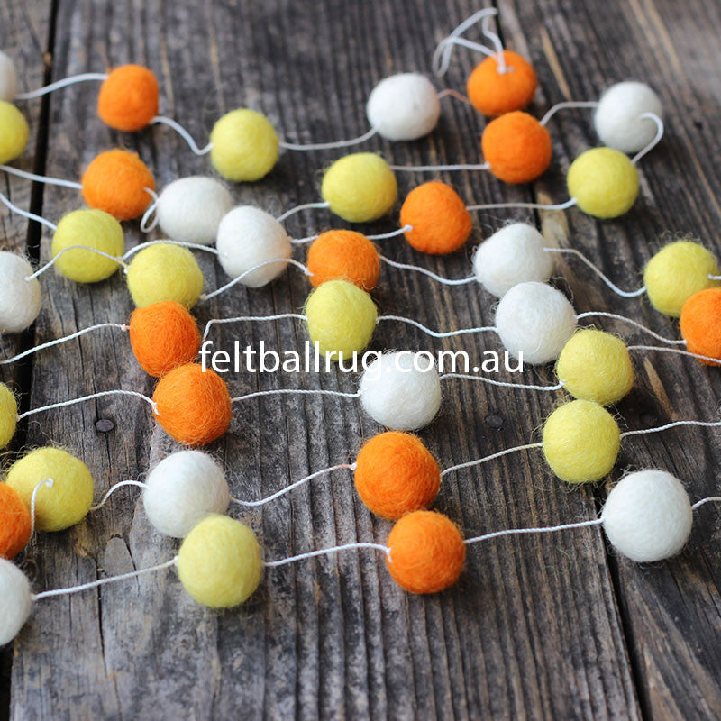 Felt Ball Garland Orange White And Yellow - Felt Ball Rug Australia - 1